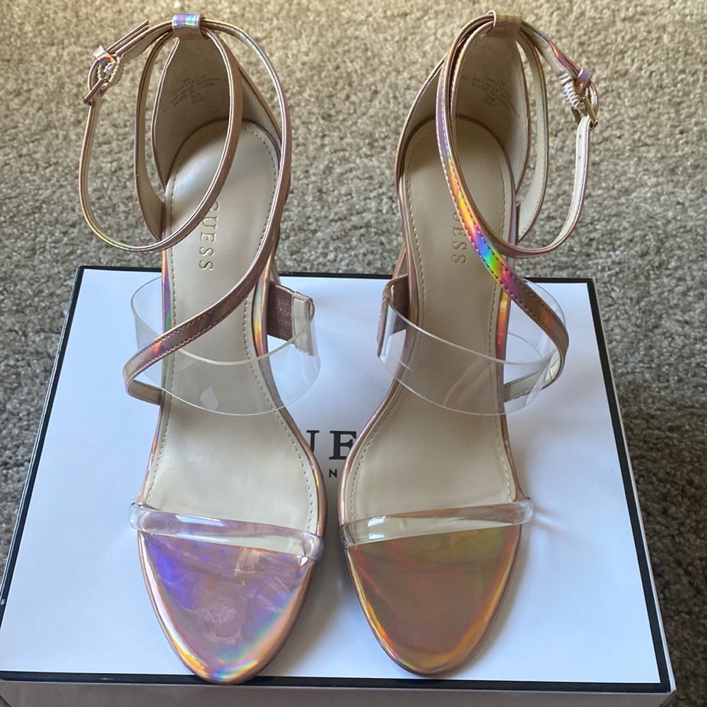 Guess holographic/clear heels